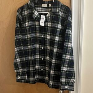L.L. Bean Navy, Green & White Plaid Button-Up Shirt